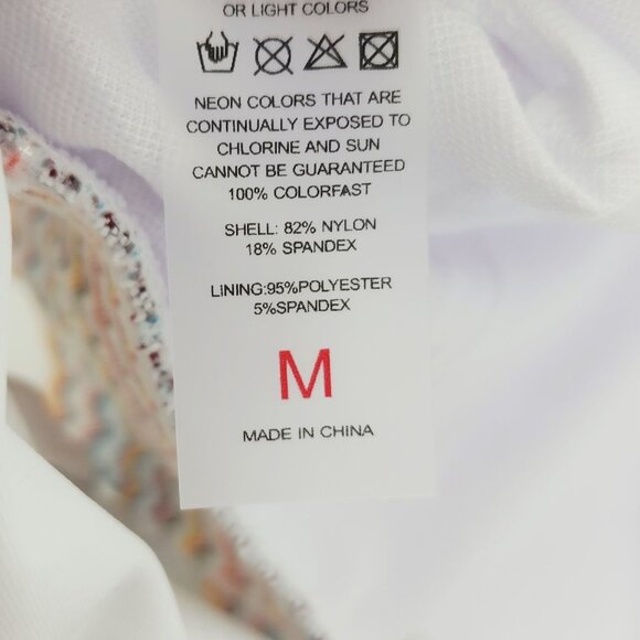 White Two-Piece Bikini Set Swimsuit  Multicolor Zigzag Waistband Size M Womens - Picture 3 of 5